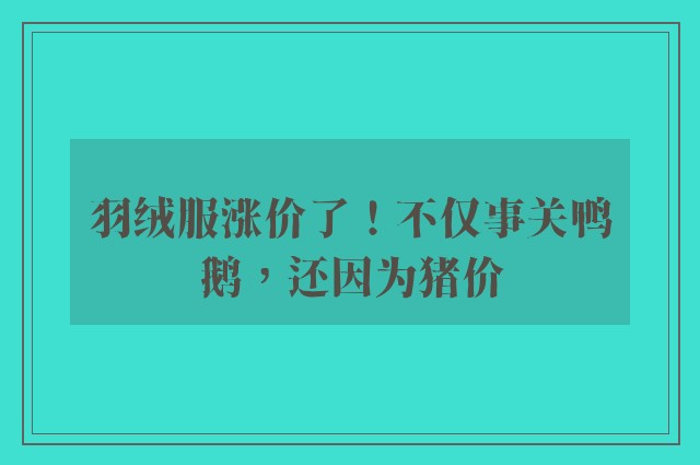 羽绒服涨价了！不仅事关鸭鹅，还因为猪价