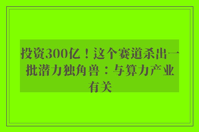 投资300亿！这个赛道杀出一批潜力独角兽：与算力产业有关