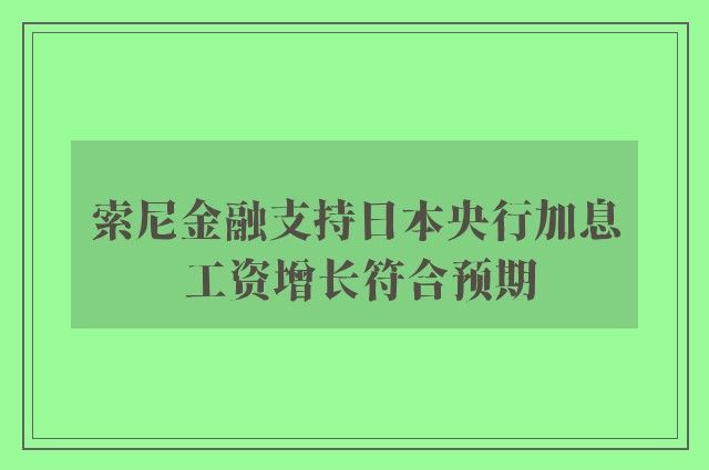 索尼金融支持日本央行加息 工资增长符合预期