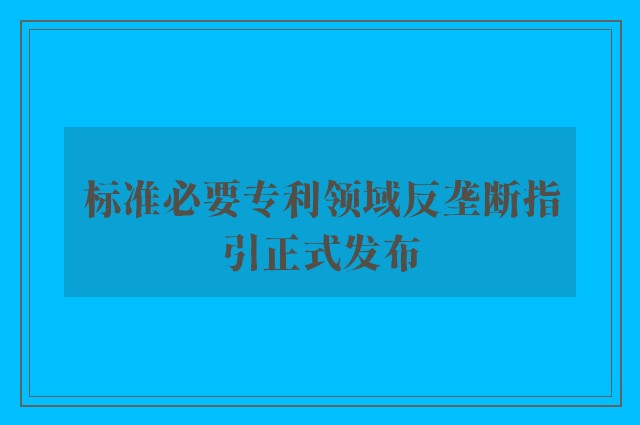 标准必要专利领域反垄断指引正式发布