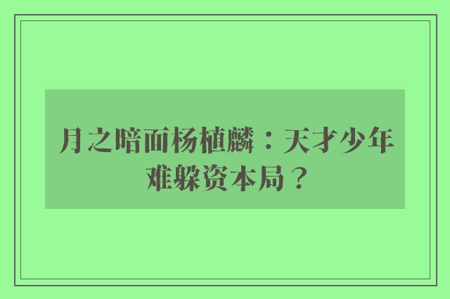 月之暗面杨植麟：天才少年难躲资本局？