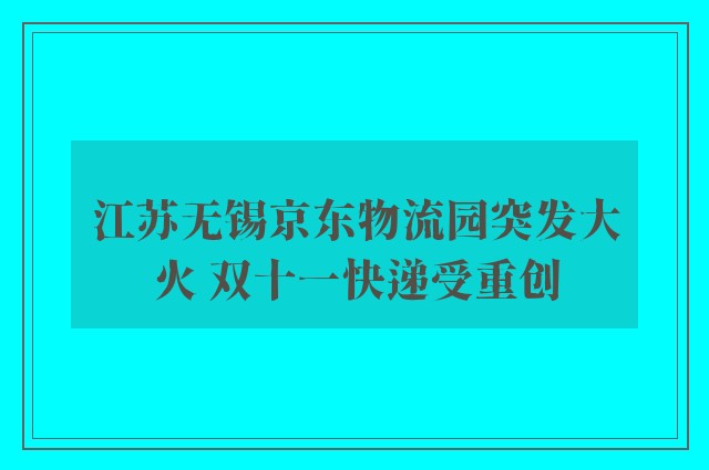 江苏无锡京东物流园突发大火 双十一快递受重创