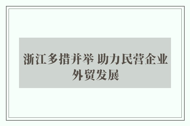 浙江多措并举 助力民营企业外贸发展