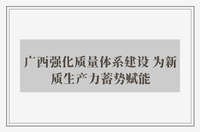 广西强化质量体系建设 为新质生产力蓄势赋能