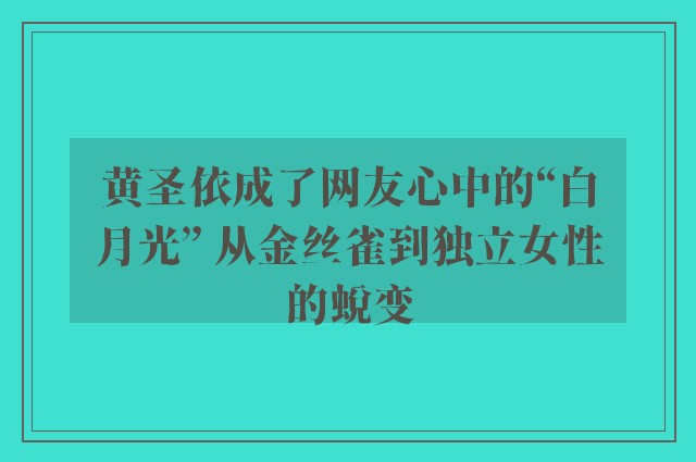 黄圣依成了网友心中的“白月光” 从金丝雀到独立女性的蜕变