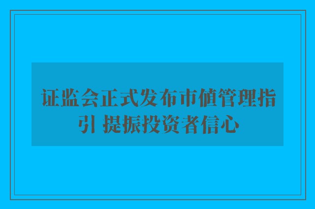 证监会正式发布市值管理指引 提振投资者信心