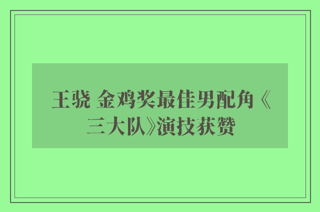 王骁 金鸡奖最佳男配角 《三大队》演技获赞