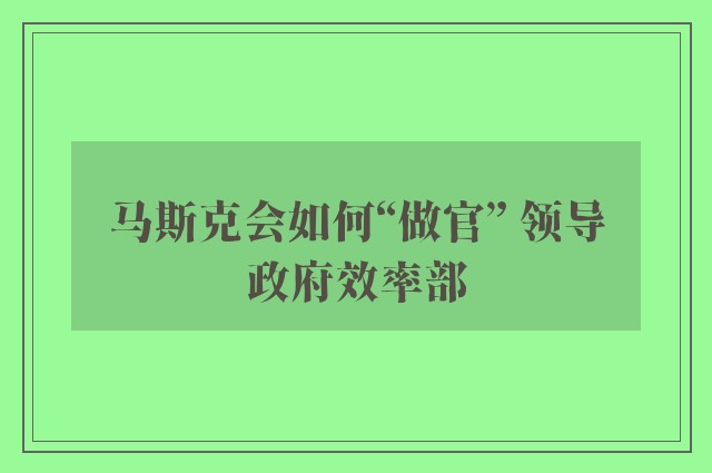 马斯克会如何“做官” 领导政府效率部