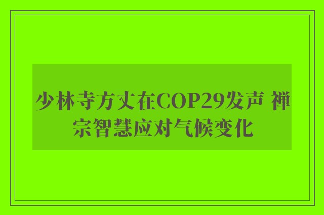 少林寺方丈在COP29发声 禅宗智慧应对气候变化