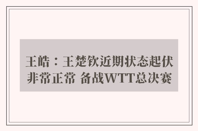 王皓：王楚钦近期状态起伏非常正常 备战WTT总决赛