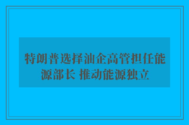 特朗普选择油企高管担任能源部长 推动能源独立