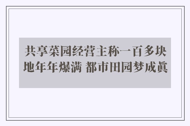 共享菜园经营主称一百多块地年年爆满 都市田园梦成真