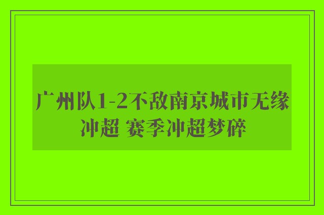 广州队1-2不敌南京城市无缘冲超 赛季冲超梦碎