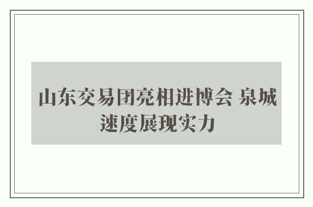 山东交易团亮相进博会 泉城速度展现实力