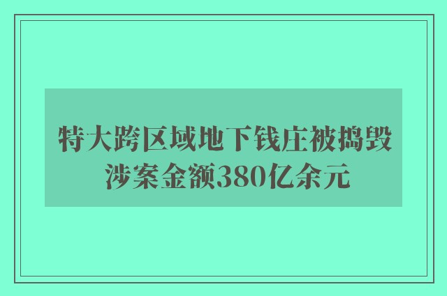 特大跨区域地下钱庄被捣毁 涉案金额380亿余元